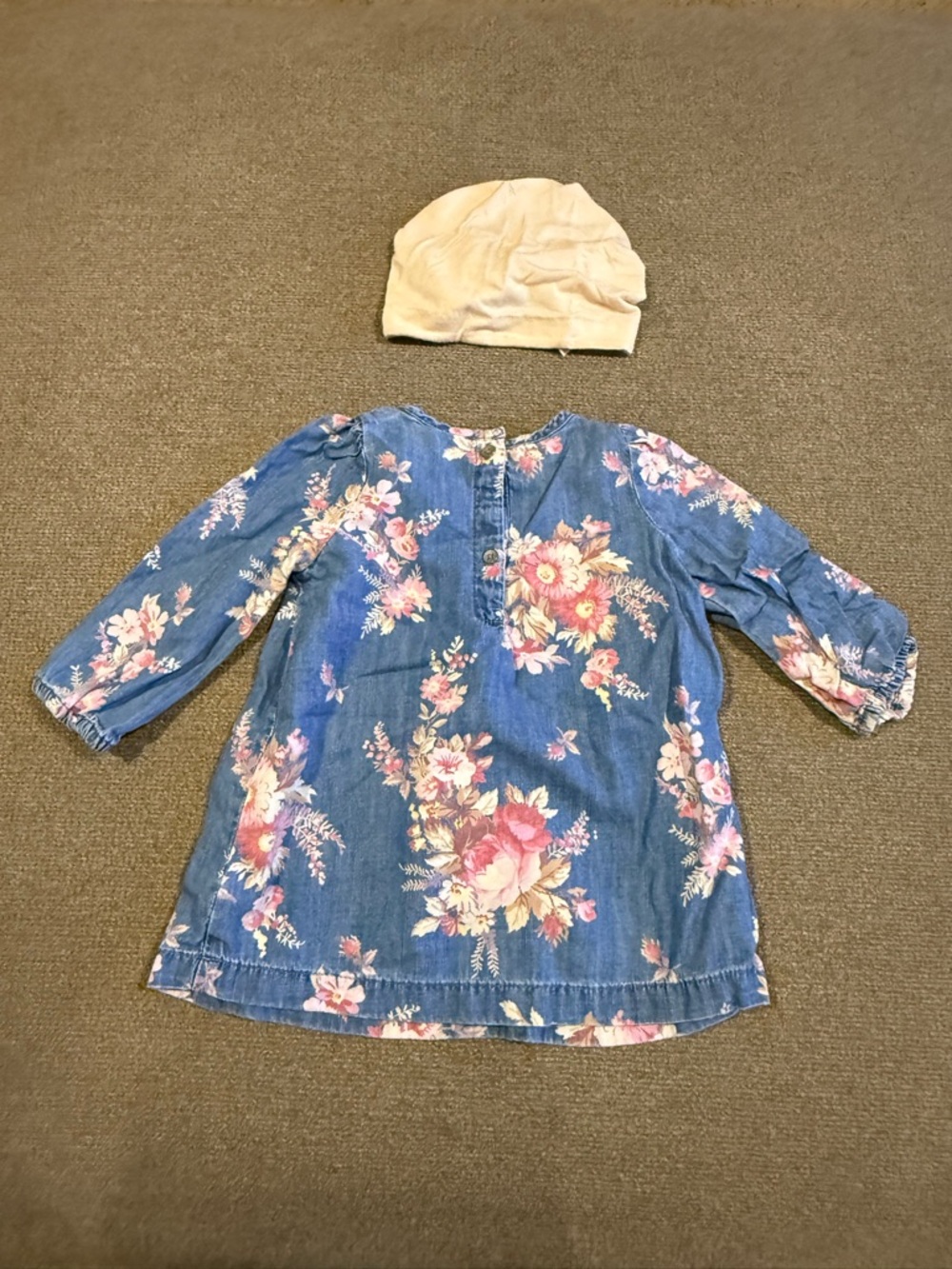GAP Blue Floral Denim Dress with Pink & Cream Blooms 6-12mo